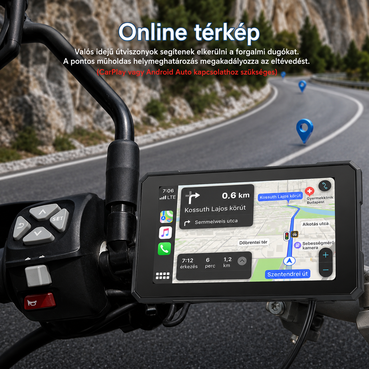 Motoros CarPlay kijelző 5" – Vezeték nélküli Apple CarPlay és Android Auto - Image 5