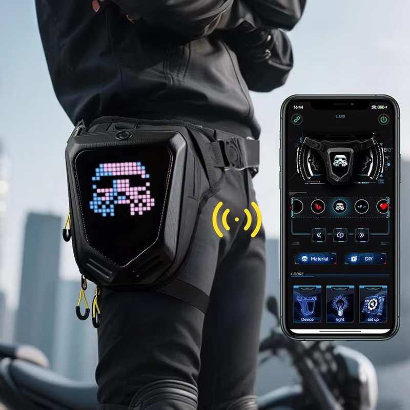LED kijelzős motoros combtáska – Bluetooth APP vezérléssel, RGB kijelzővel