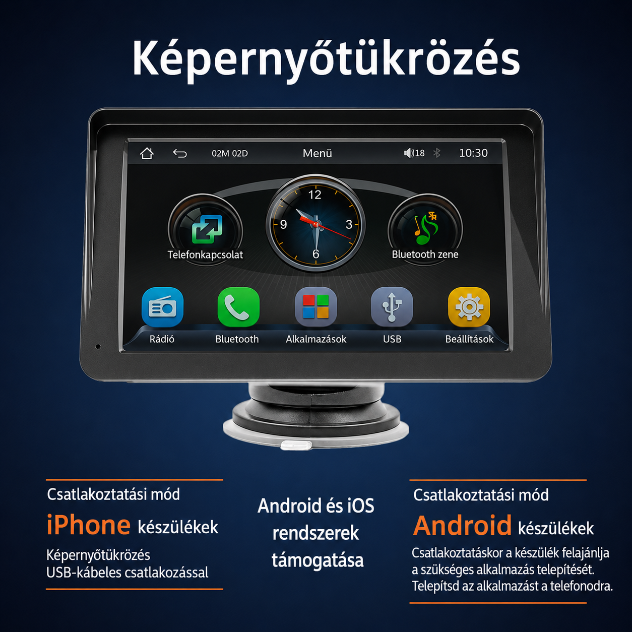 Magyar nyelvű Android Autó és CarPlay Multimédia rendszer - 12V - Image 4
