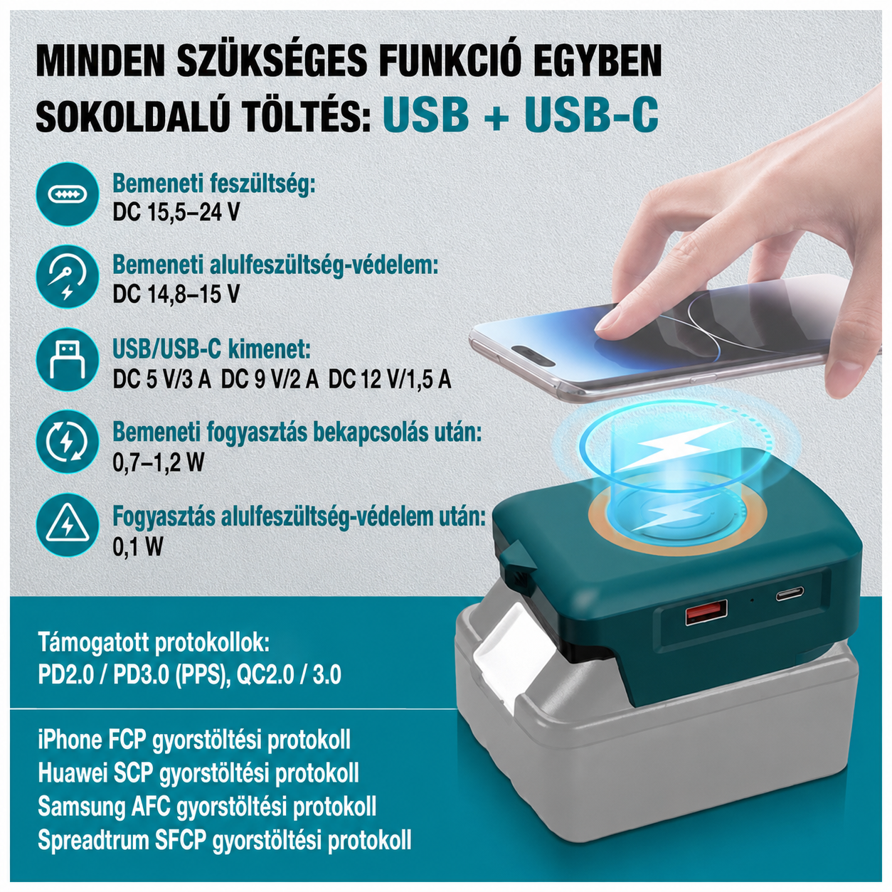 Makita akkumulátor kompatibilis vezeték nélküli gyorstöltő adapter - Image 3