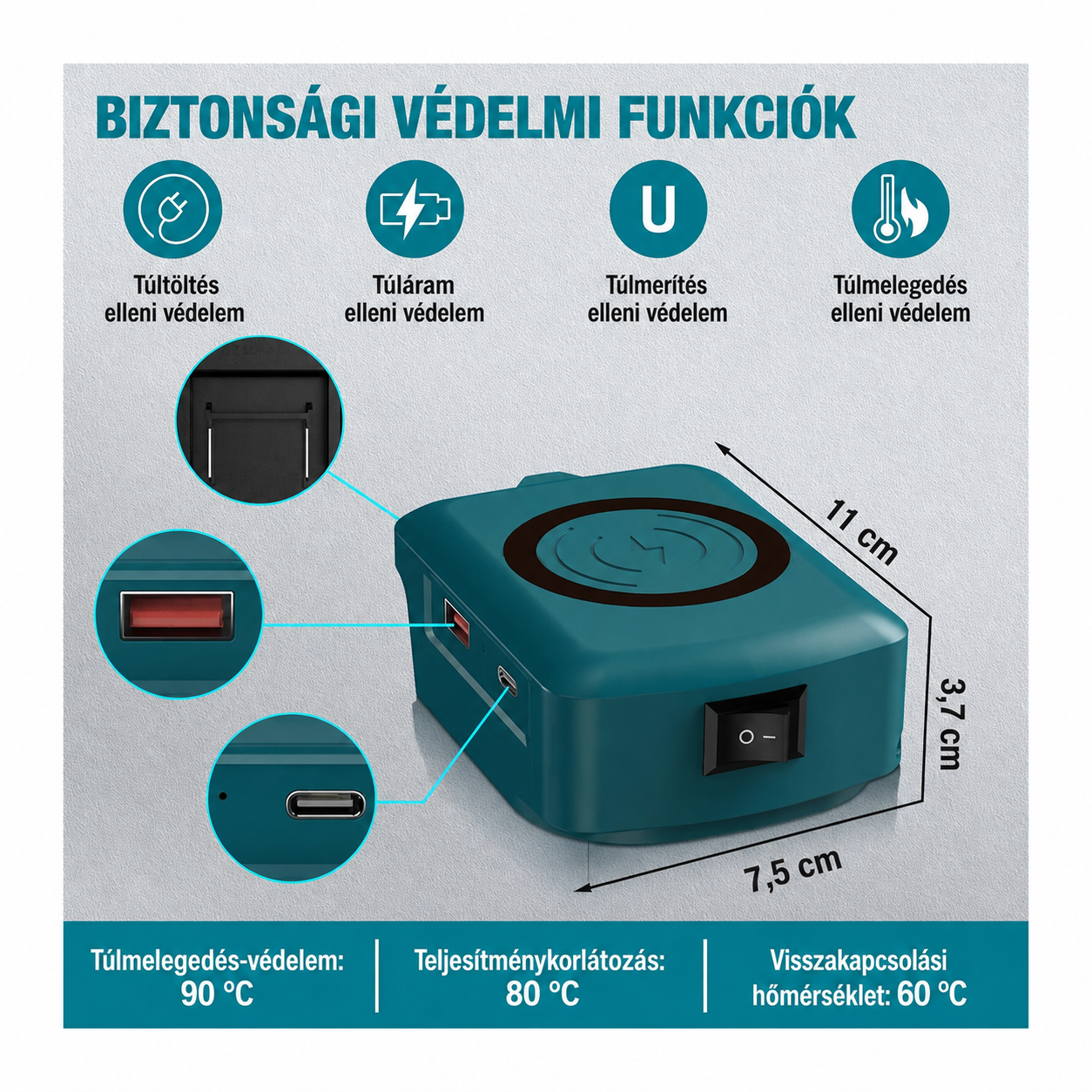 Makita akkumulátor kompatibilis vezeték nélküli gyorstöltő adapter - Image 5