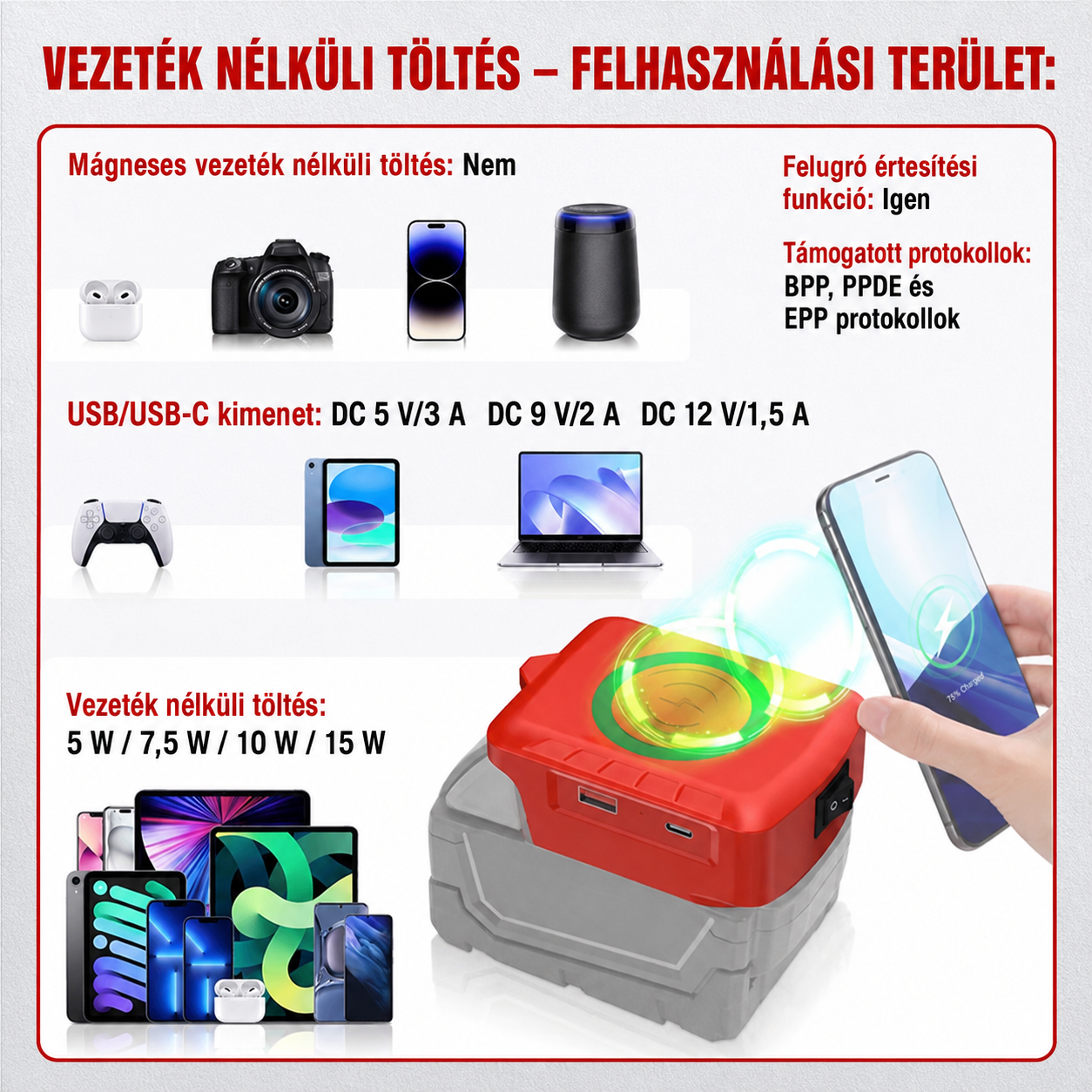 Milwaukee akkumulátor kompatibilis vezeték nélküli gyorstöltő adapter - Image 2