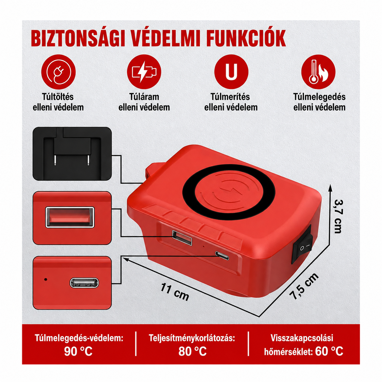 Milwaukee akkumulátor kompatibilis vezeték nélküli gyorstöltő adapter - Image 4