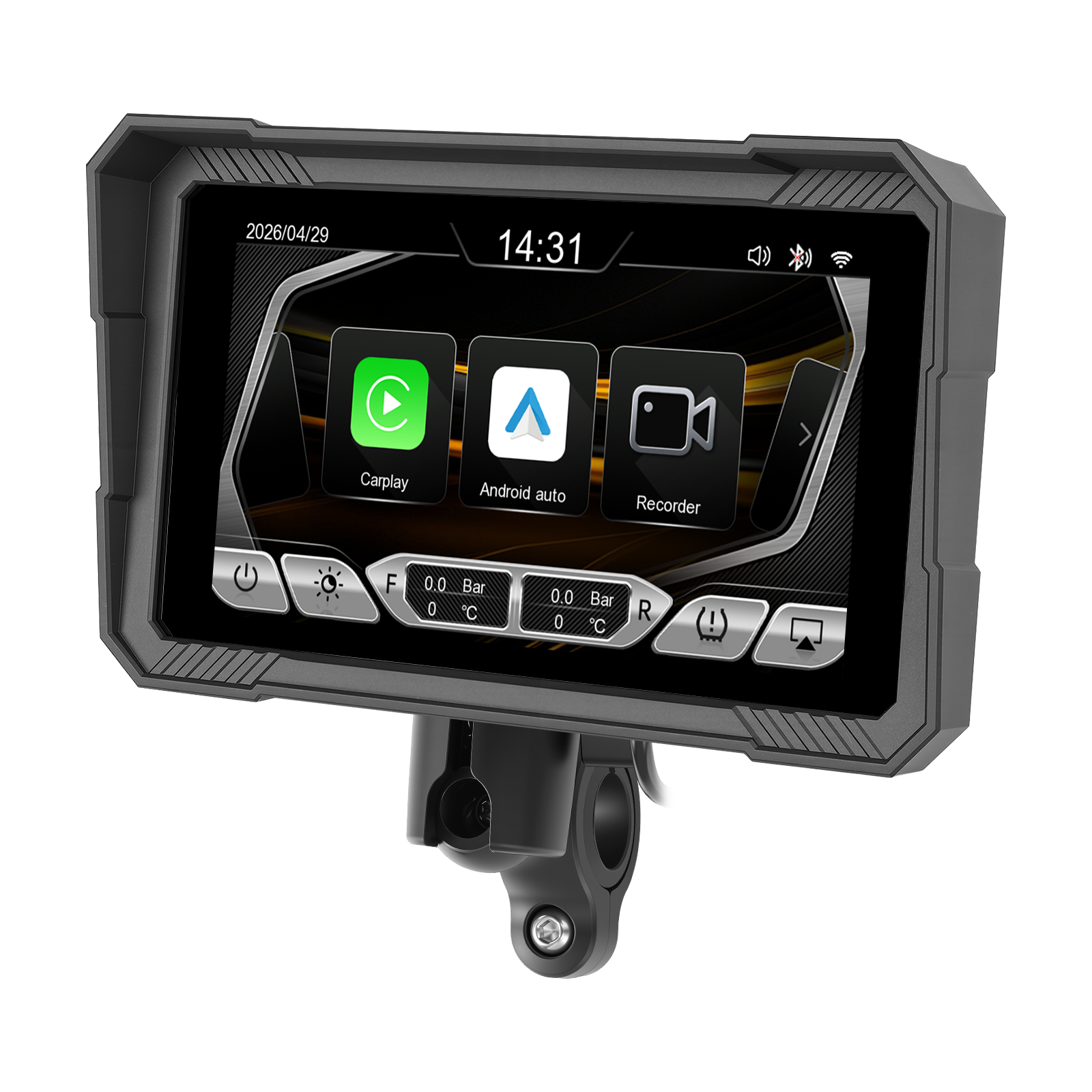 Motoros CarPlay kijelző 5" – Vezeték nélküli Apple CarPlay és Android Auto, első és hátsó kamerával - Image 2