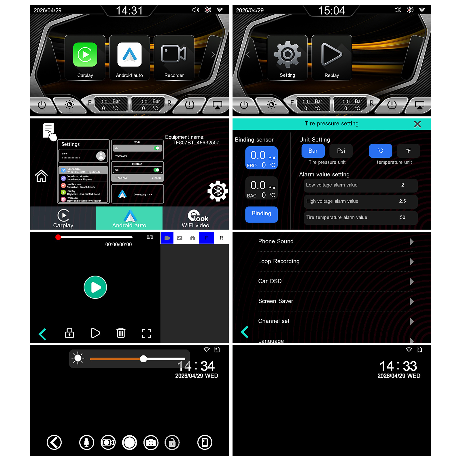 Motoros CarPlay kijelző 5" – Vezeték nélküli Apple CarPlay és Android Auto, első és hátsó kamerával - Image 6