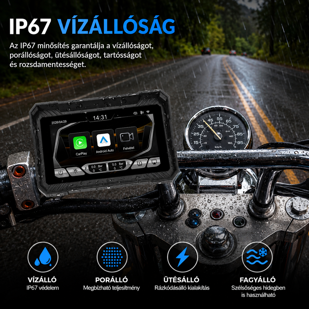 Motoros CarPlay kijelző 5" – Vezeték nélküli Apple CarPlay és Android Auto, első és hátsó kamerával - Image 9