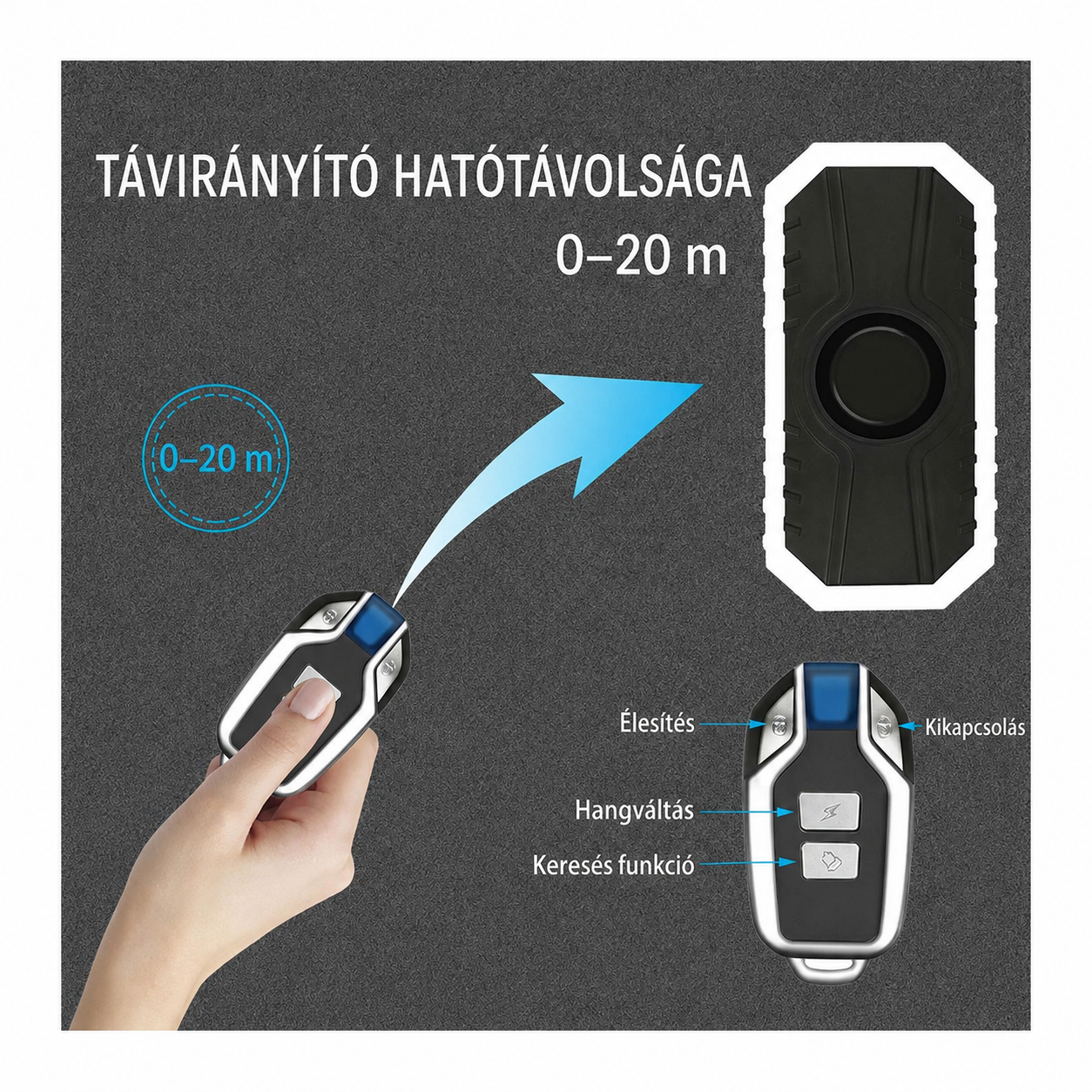 Motoros vezeték nélküli riasztó távirányítóval – 113 dB, IP55 - Image 3