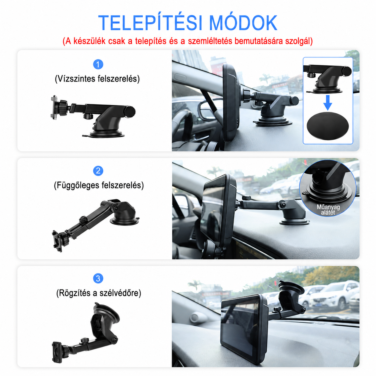 Autós CarPlay és Android Auto kijelző – magyar nyelvű 7" szélvédőre és műszerfalra - Image 5