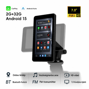 Autós CarPlay és Android Auto kijelző – magyar nyelvű 7" forgatható